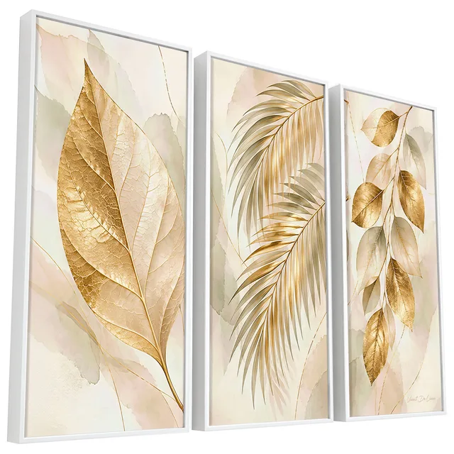 Quadro Abstrato As Folhas de Midas 3 Peças