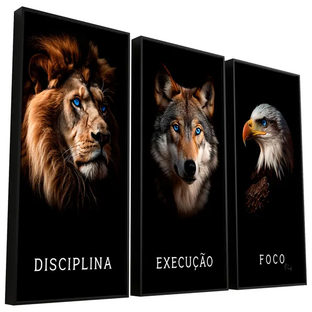 Quadro Disciplina, Execução e Foco Realista 3 Peças