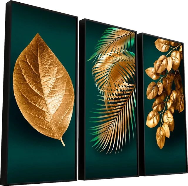 Quadro Abstrato As Folhas de Midas 3 Peças com acabamento em metacrilato