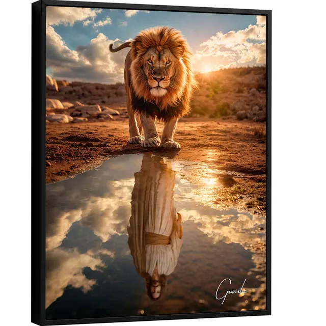 Quadro Leão de Judah e o Reflexo Divino