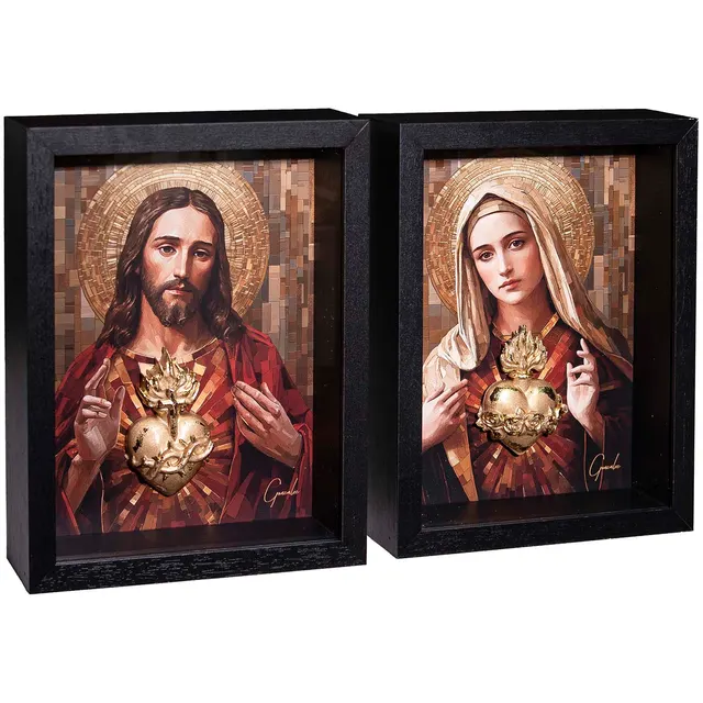 Quadro Os Sagrados Corações de Jesus e Maria 2 peças